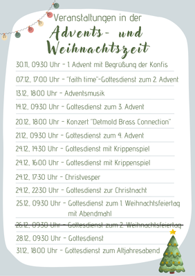 Veranstaltungen in der Advents- und Weihnachtszeit